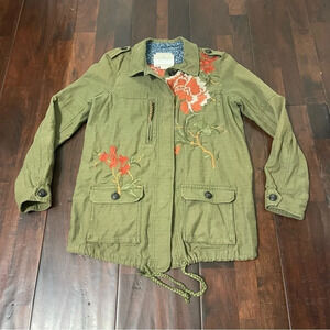 Anthropologie Hei Hei Utility Jacket Size XS Embroidered Floral Green